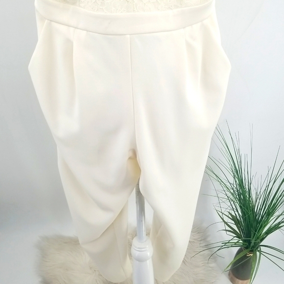 Express Cream Jumpsuit Lace Top Spaghetti Straps & Pockets Jumpsuit - Picture 5 of 15